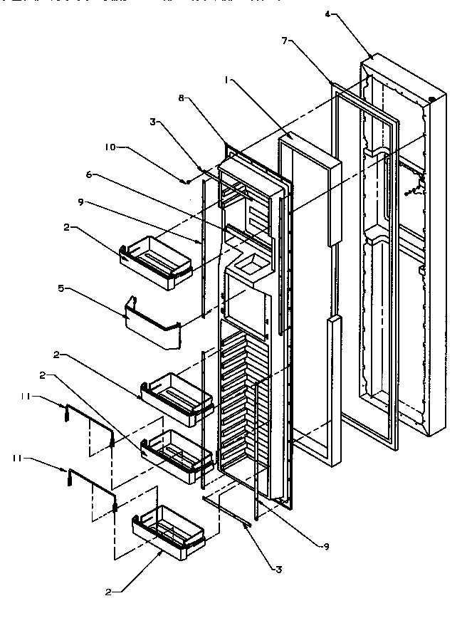Freezer Door Diagram and Parts List for SXD22Q2L-P1181308WL  Amana Refrigerator