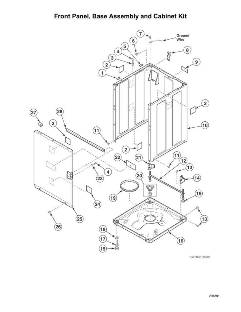 Front Panel/Base Assembly/Cabinet Kit Diagram and Parts List for AWN632SP116TW01  Speed Queen Washer