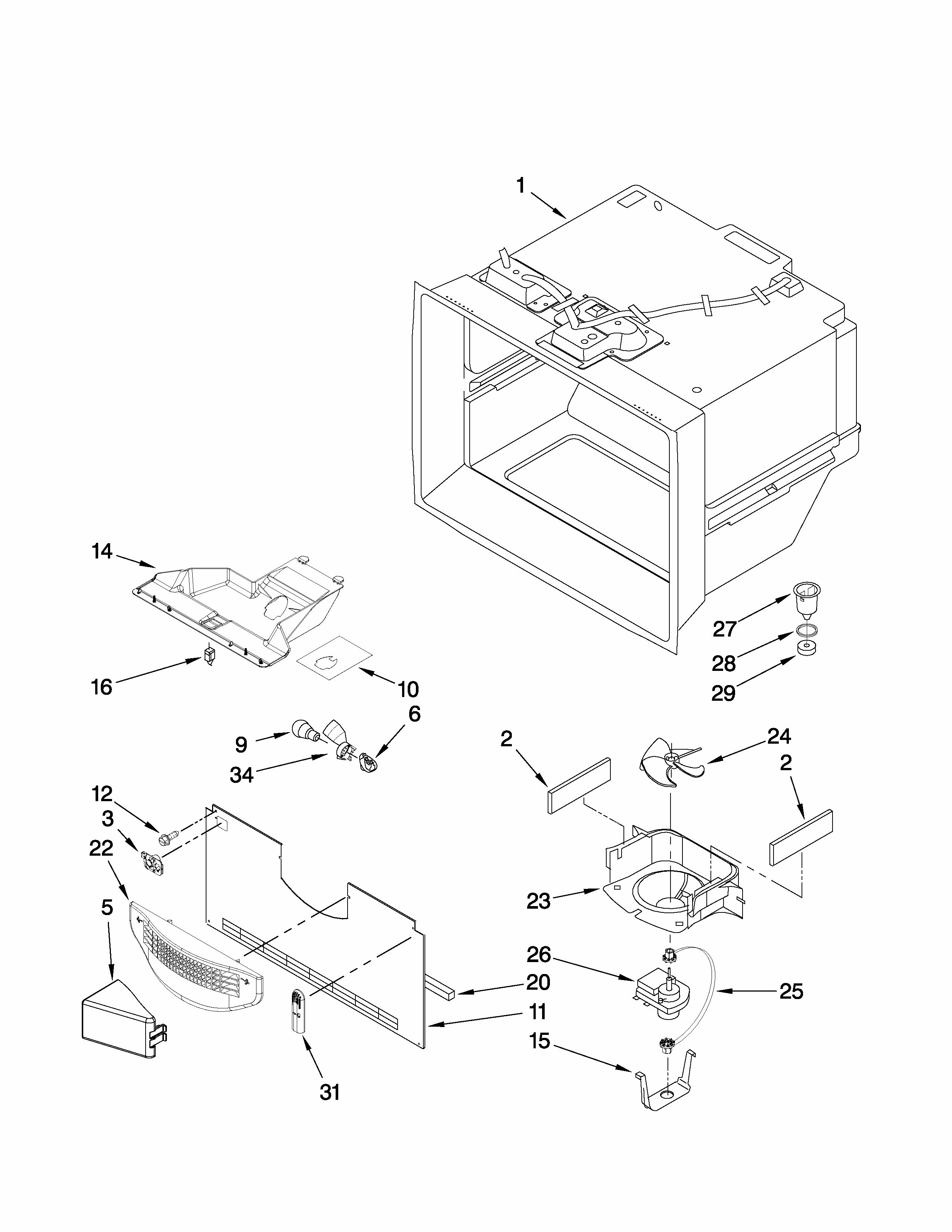 Freezer Liner Parts Diagram and Parts List for GB6526FEAW3  Maytag Refrigerator