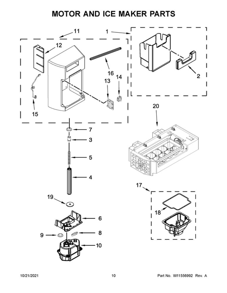 Motor And Ice Maker Parts Diagram and Parts List for MSC21C6MFZ05  Maytag Refrigerator