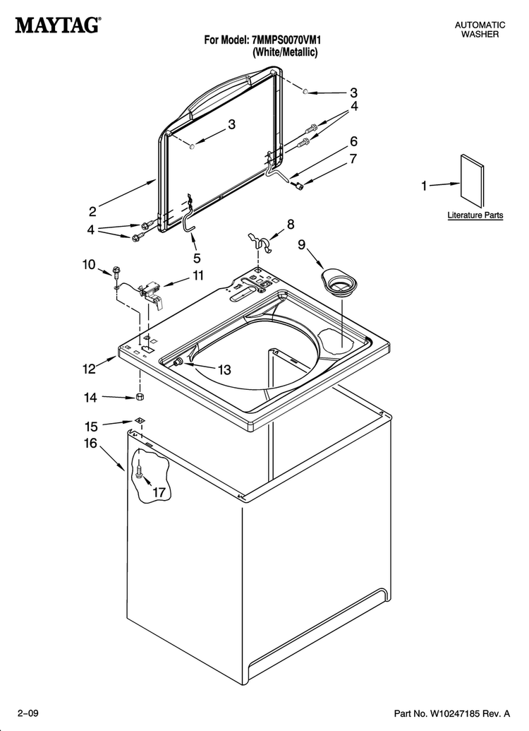 Top And Cabinet Parts Diagram and Parts List for 7MMPS0070VM1  Maytag Washer