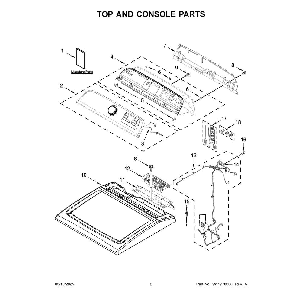 Top And Console Parts Diagram and Parts List for MED6230HC4  Maytag Dryer