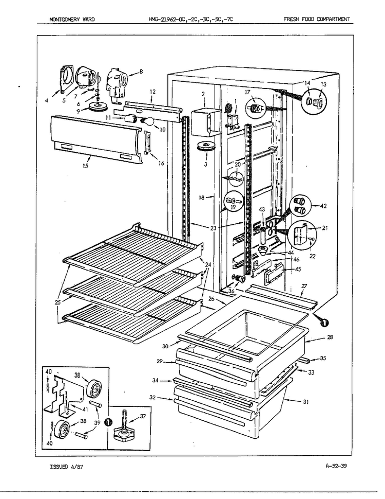 Fresh Food Compartment Diagram and Parts List for 21962C  Admiral Refrigerator