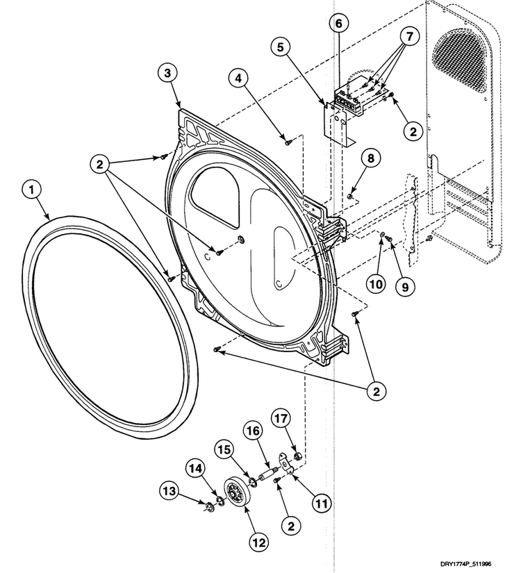 Roller Assy Diagram and Parts List for SSG009LF  Speed Queen Dryer