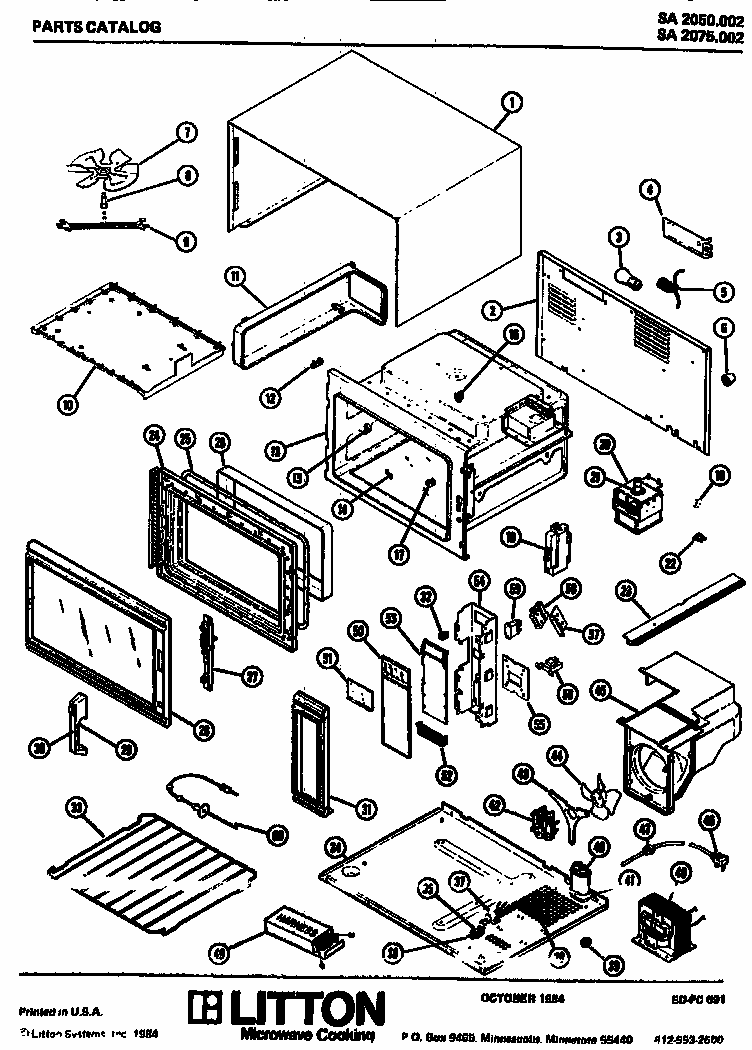 Replacement Parts Diagram and Parts List for SA2050002  Amana Microwave