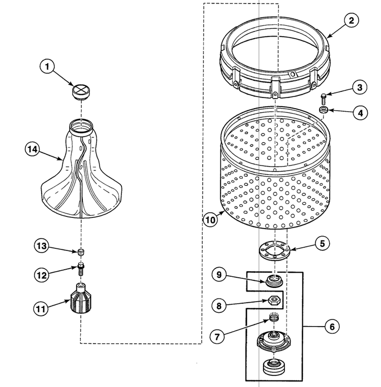 Washtub Assy Diagram and Parts List for SWT021LN  Speed Queen Washer