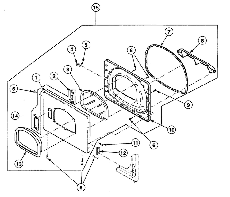 Door Assy Diagram and Parts List for SSEY17LF  Speed Queen Dryer