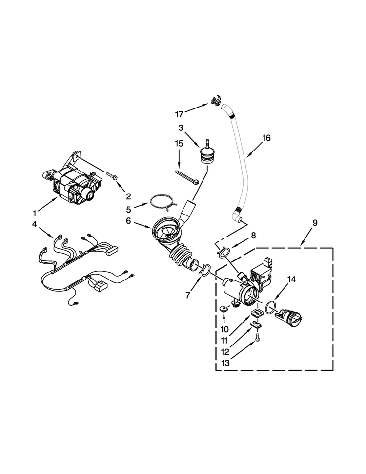 Pump And Motor Parts Diagram and Parts List for MHN31PRAWW0  Maytag Washer