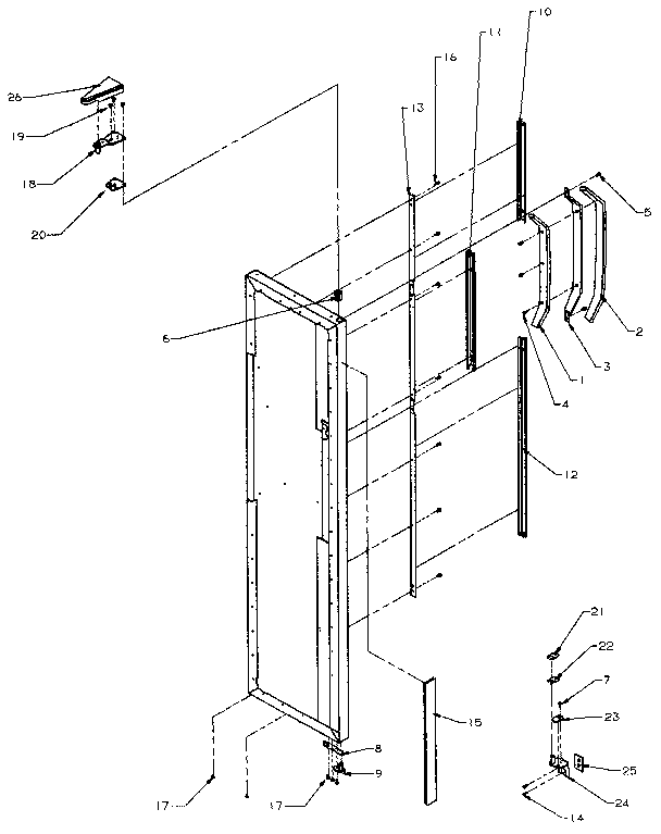 Freezer Door Hinge And Trim Diagram and Parts List for SX22N-P1162703W  Amana Refrigerator