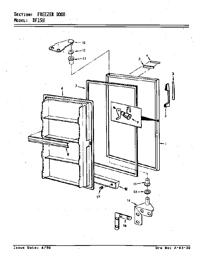 Freezer Door Diagram and Parts List for DF15H V5ZU3 Maytag Refrigerator