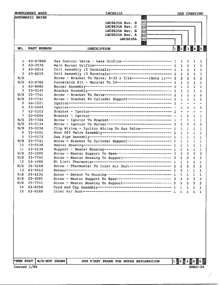 Gas Carrying Page 2 Diagram and Parts List for 8635A  Norge Dryer