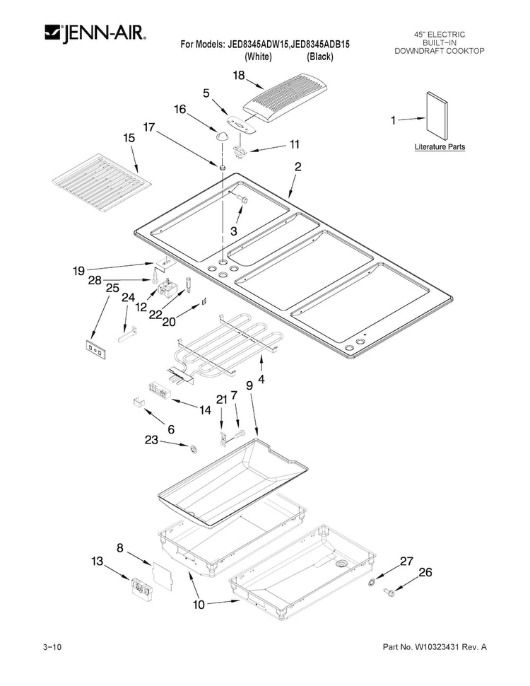 Cooktop Parts Diagram and Parts List for JED8345ADB15  Jenn-Air Cooktop