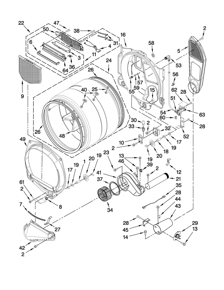 Bulkhead Parts Diagram and Parts List for MGDE900VJ2  Maytag Dryer
