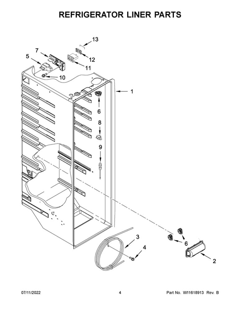 Refrigerator Liner Parts Diagram and Parts List for ASI2175GRW08  Amana Refrigerator