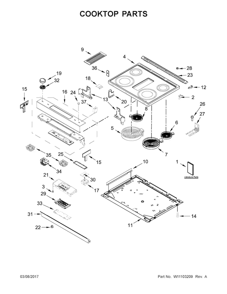 Cooktop Parts Diagram and Parts List for JES1750FS0  Jenn-Air Range