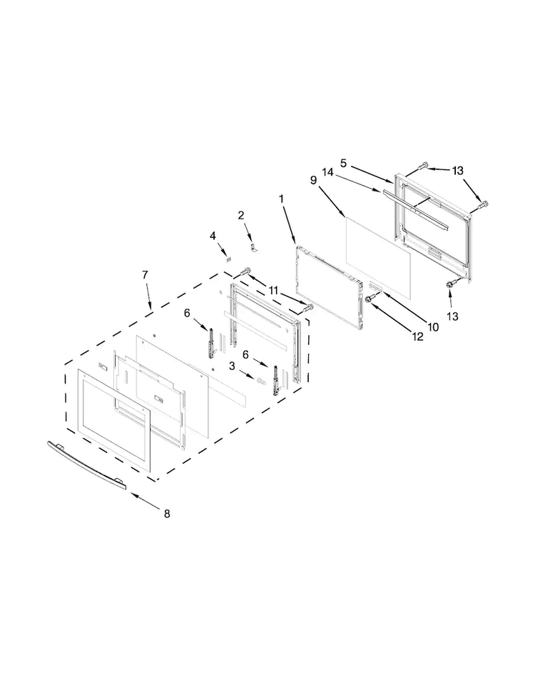 Upper Oven Door Parts Diagram and Parts List for JJW2730DS01  Jenn-Air Wall Oven