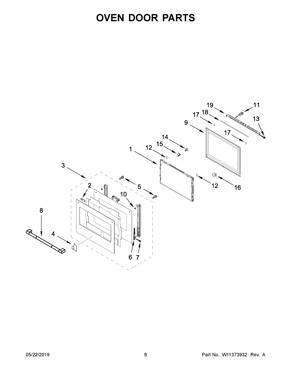 Oven Door Parts Diagram and Parts List for JMW2430IL02  Maytag Microwave Oven Combo