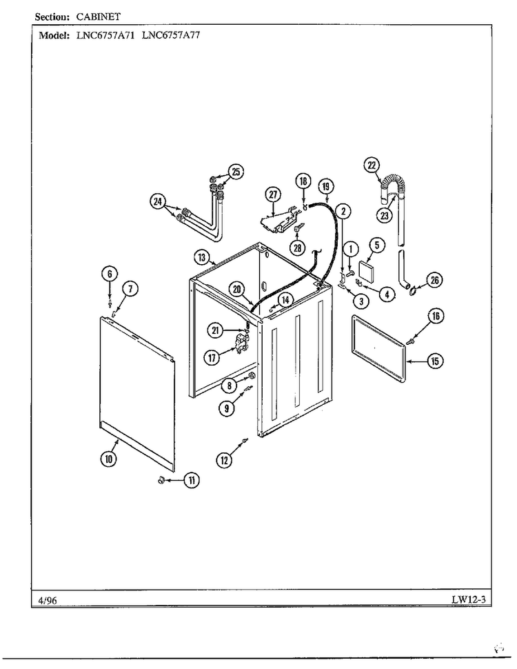 Cabinet Diagram and Parts List for LNC6757A77  Admiral Washer