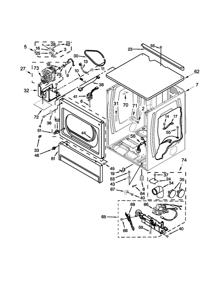 Upper Cabinet And Front Panel Parts Diagram and Parts List for MLG24PRAWW3  Maytag Dryer