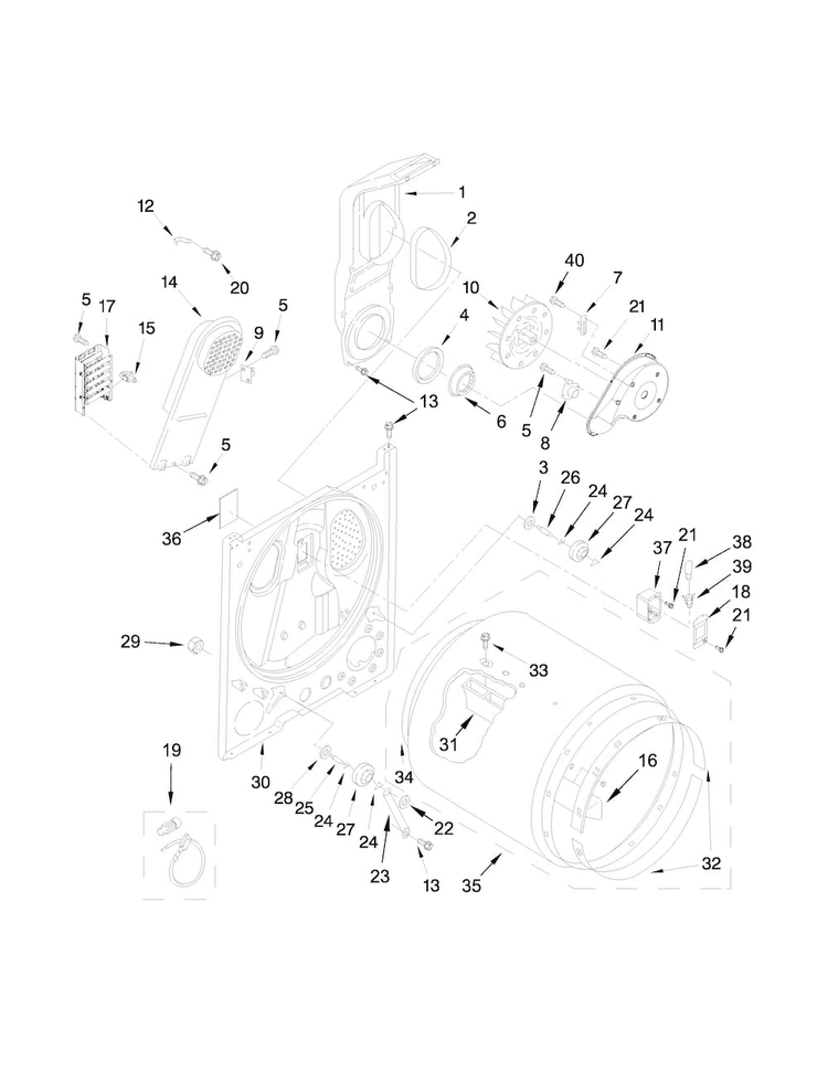 Bulkhead Parts Diagram and Parts List for MEDC215EW1  Maytag Dryer