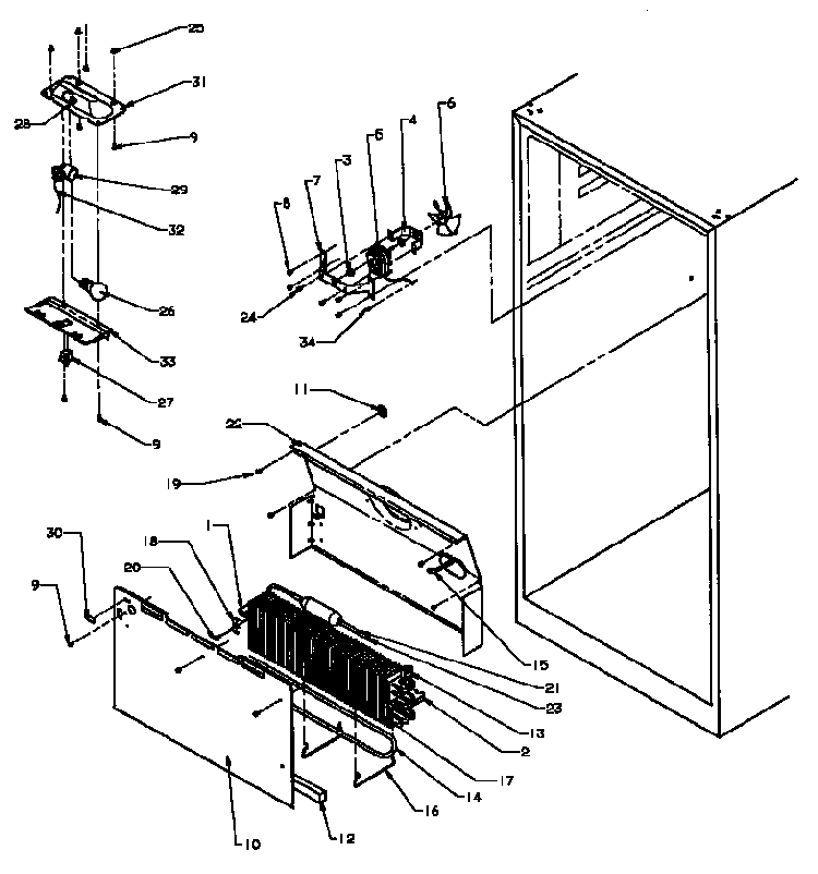 Evaporator Area Diagram and Parts List for 85165-P1117113WE  Amana Refrigerator