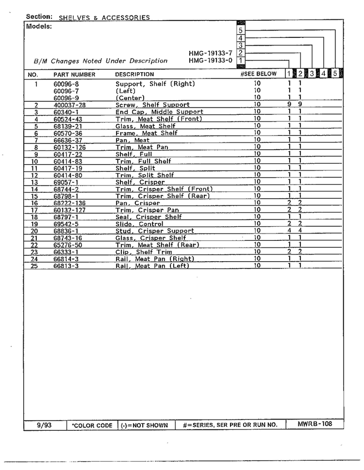 Shelves And Accessories Page 2 Diagram and Parts List for 19133-0A  Admiral Refrigerator