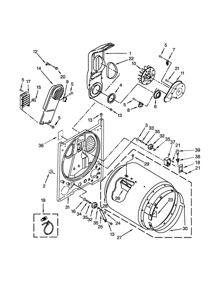 Bulkhead Parts Diagram and Parts List for CED126SBW1  Crosley Dryer