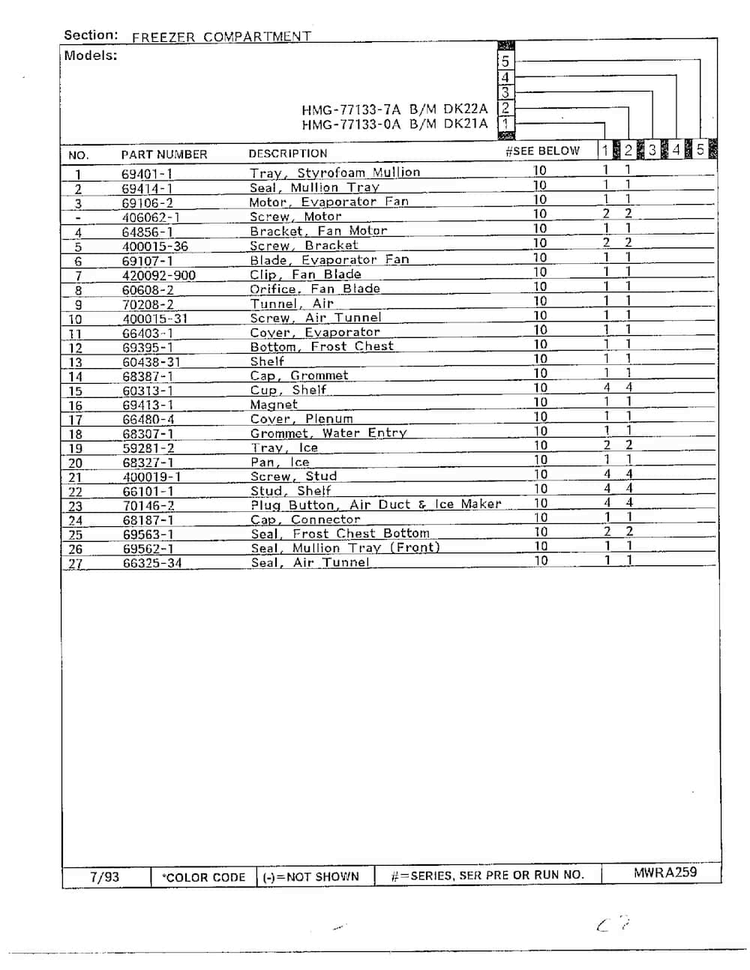 Freezer Compartment Page 2 Diagram and Parts List for 77133-0A  Admiral Refrigerator