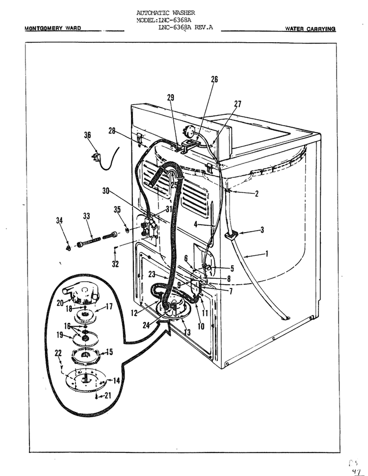 Water Carrying Diagram and Parts List for 6368A REV A Norge Washer