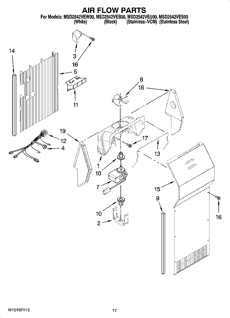 AIR FLOW PARTS Diagram and Parts List for MSD2542VEW00  Maytag Refrigerator