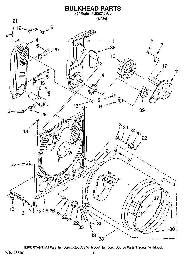 BULKHEAD PARTS Diagram and Parts List for NGD5240TQ0  Amana Dryer