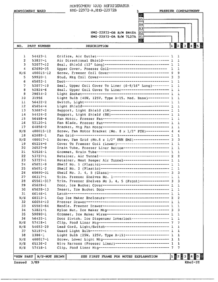 Freezer Compartment Assembly Page 2 Diagram and Parts List for 22972A  Admiral Refrigerator