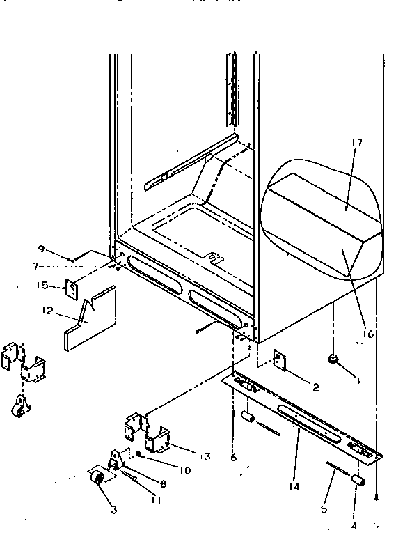 Cabinet Bottom Diagram and Parts List for TR21S4L-P1196103WL  Amana Refrigerator