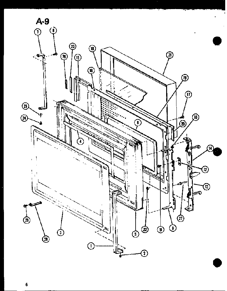 Door Diagram and Parts List for CRMC-20B P74130-5M Amana Microwave