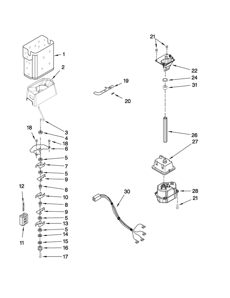 Motor And Ice Container Parts Diagram and Parts List for MSD2559XEB00  Maytag Refrigerator