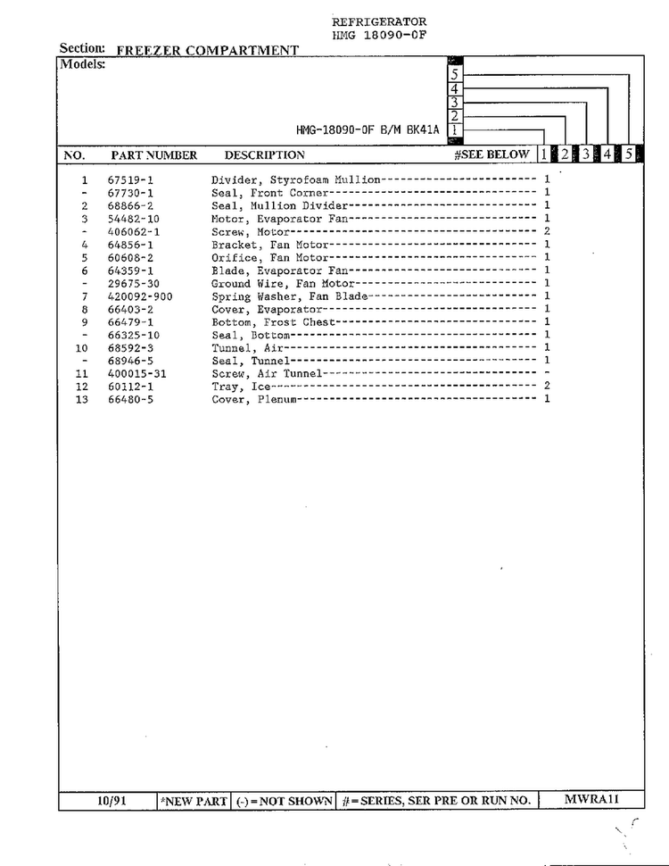 Freezer Compartment Page 2 Diagram and Parts List for 18090-0F  Admiral Refrigerator