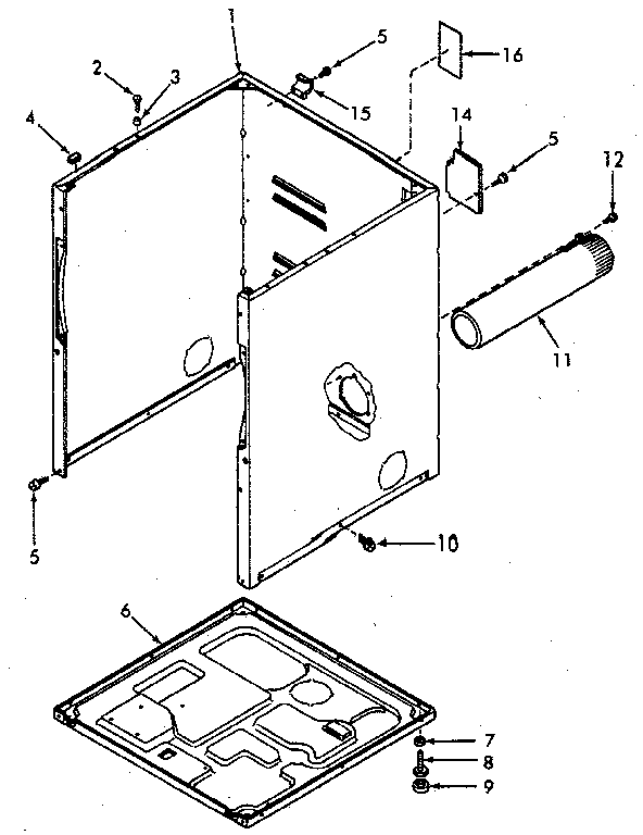 Cabinet, Exhaust Duct And Base Diagram and Parts List for NG6619L53828  Speed Queen Dryer