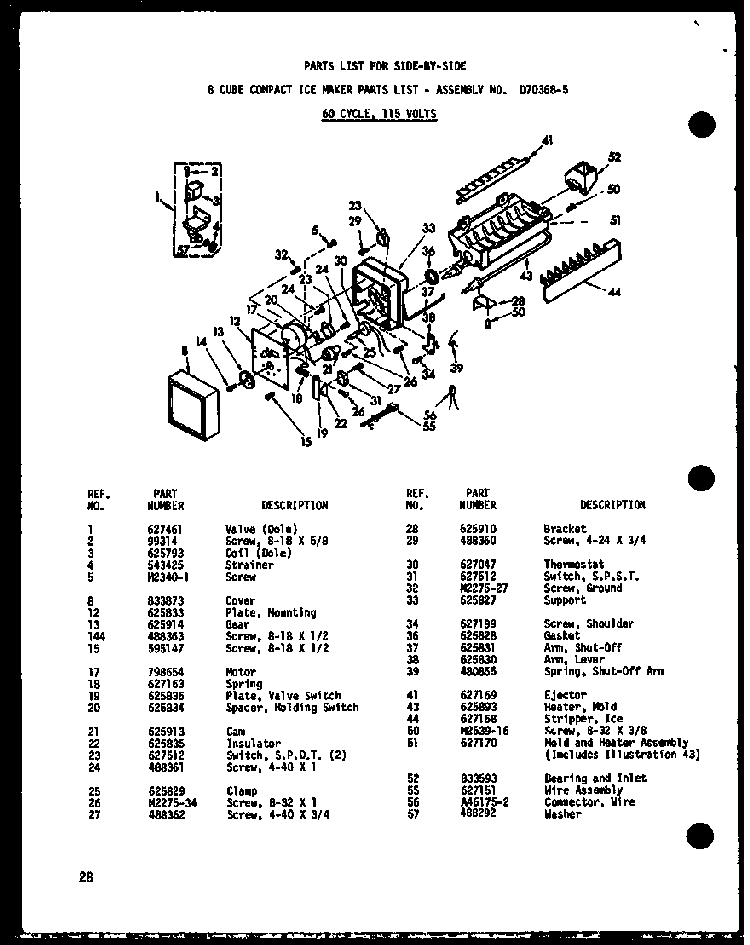 8 Cube Compact Ice Maker Diagram and Parts List for ESR22N-P73320-45W  Amana Refrigerator