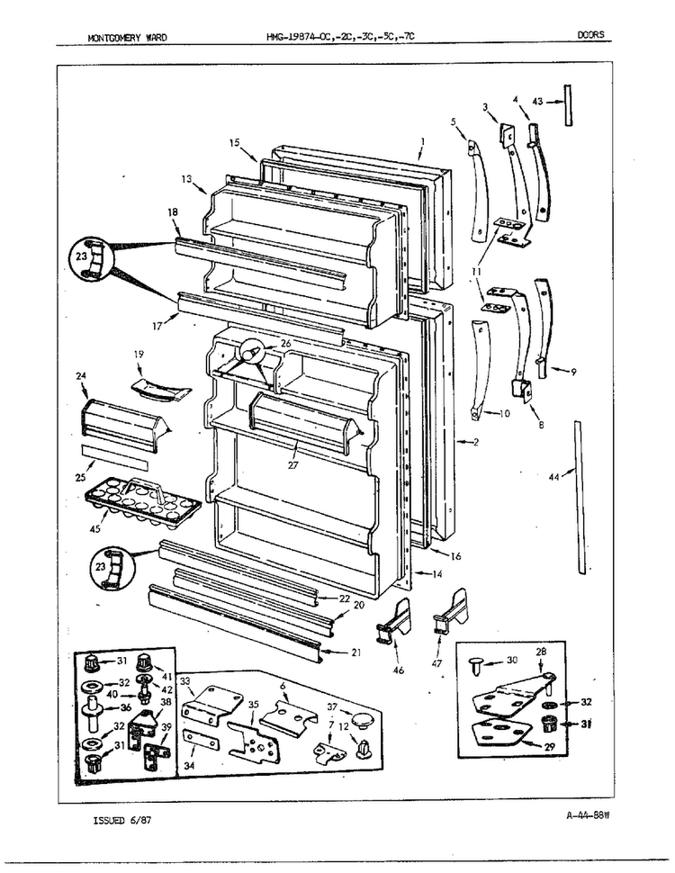 Doors/miscellaneous Diagram and Parts List for 19874C  Admiral Refrigerator