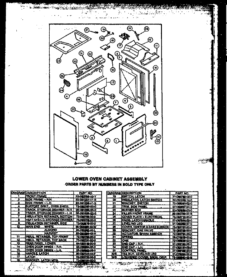 LOWER OVEN CABINET ASSY Diagram and Parts List for RKS-396  Caloric Microwave Oven Combo