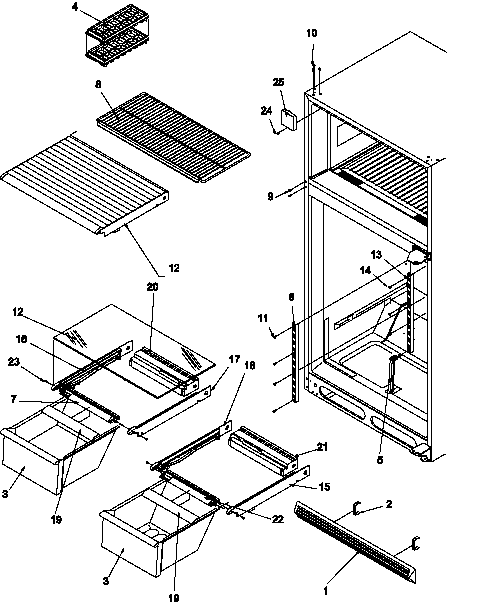 Cabinet Shelving Diagram and Parts List for GTA18B2L-P1192602WL  Amana Refrigerator