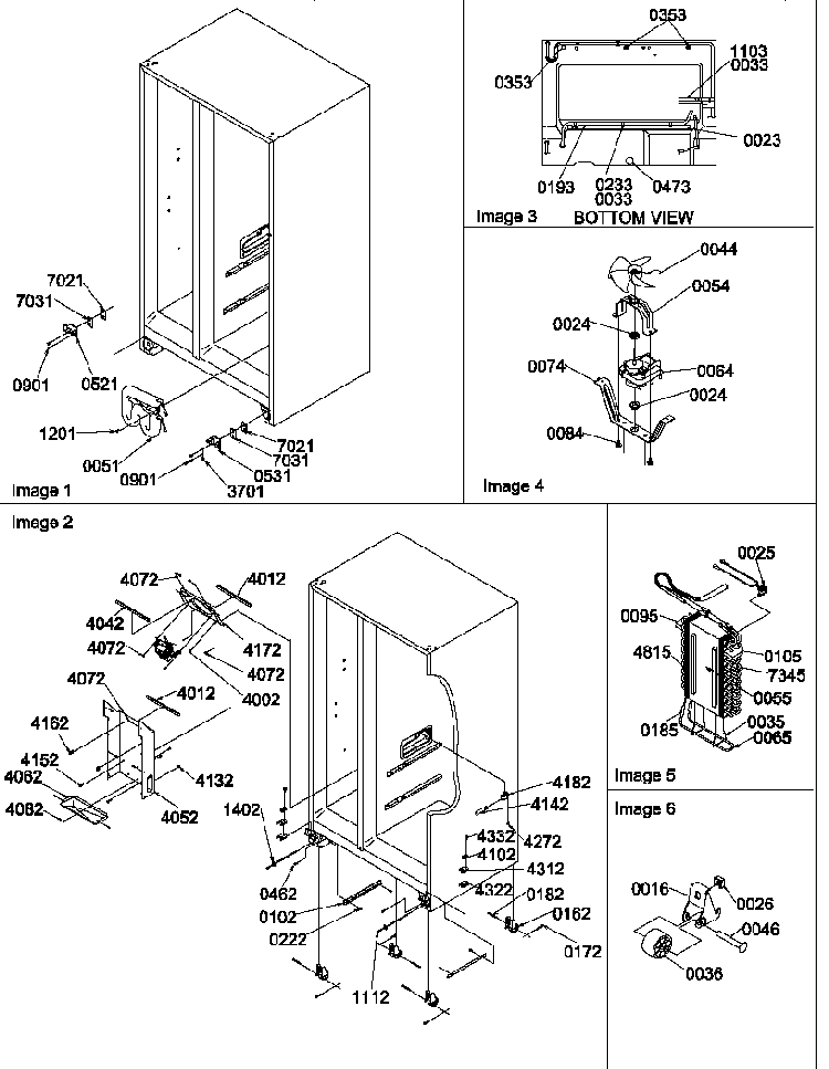 Rollers,hinges, And Evaporator Assemblies Diagram and Parts List for SBDX520TW-P1313202WW  Amana Refrigerator