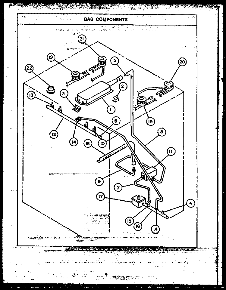 GAS COMPONENTS Diagram and Parts List for RKS-396  Caloric Microwave Oven Combo