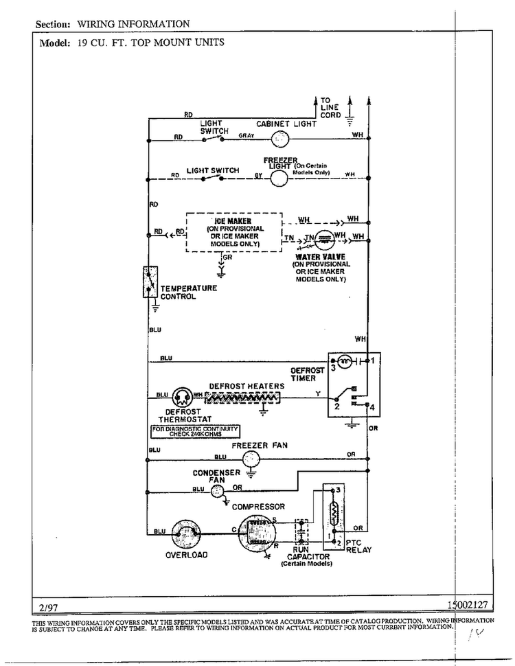 Wiring Information Diagram and Parts List for HMG191770  Admiral Refrigerator