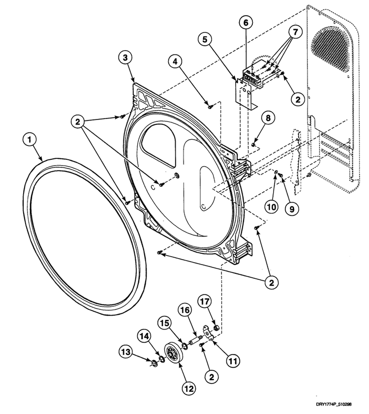 Roller Assy Diagram and Parts List for SDEB07QJ1500  Speed Queen Dryer