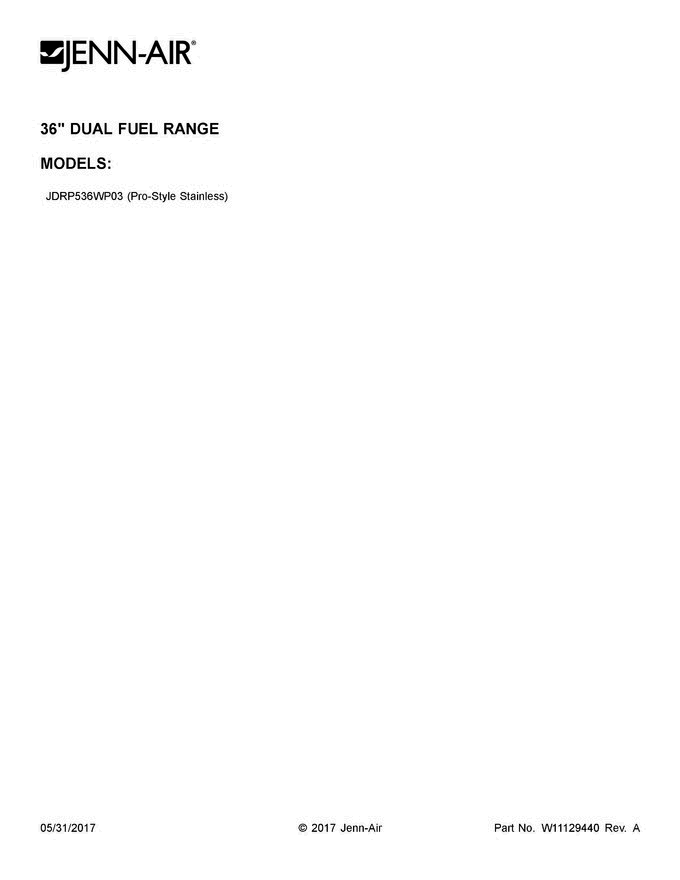 01 - Cover Sheet Diagram and Parts List for JDRP536WP03  Jenn-Air Range