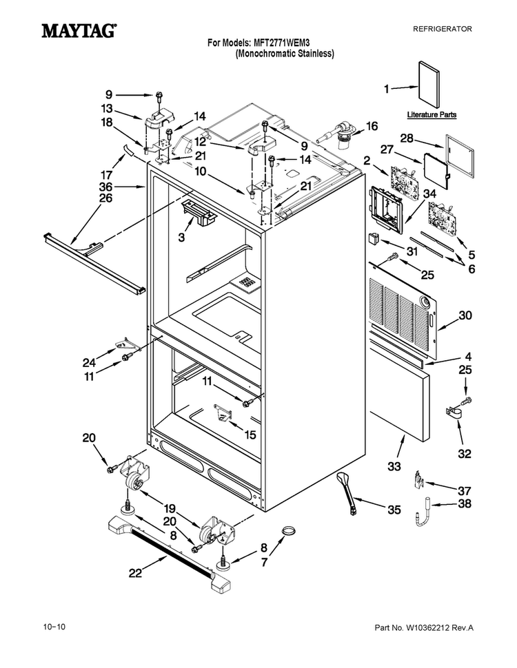 Cabinet Parts Diagram and Parts List for MFT2771WEM3  Maytag Refrigerator
