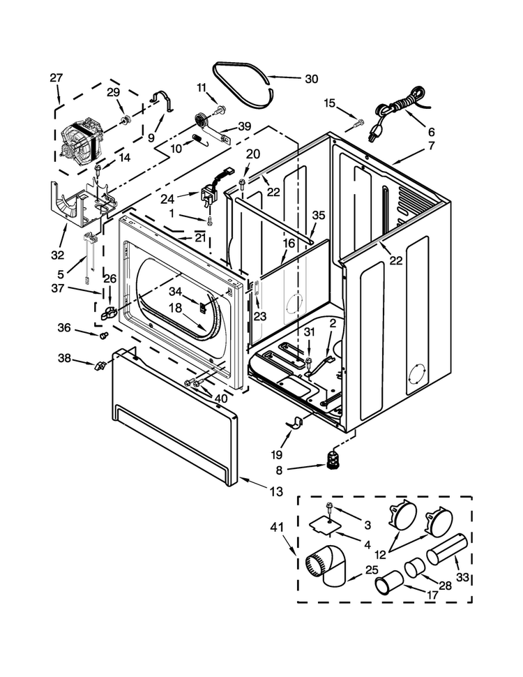 Cabinet Parts Diagram and Parts List for MGDX700AG0  Maytag Dryer