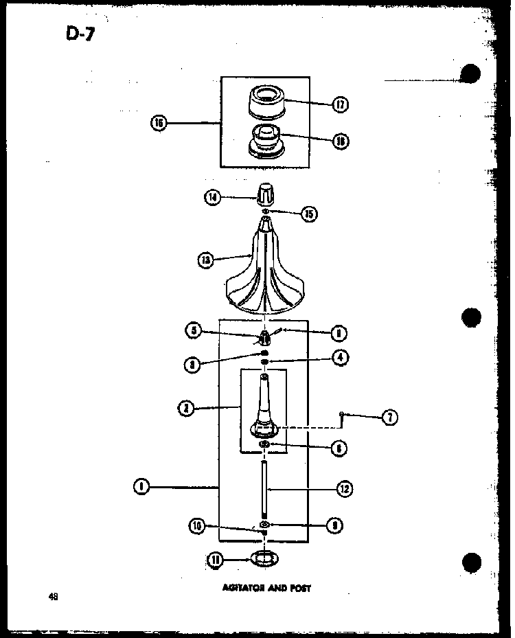 Agitator And Post Diagram and Parts List for TAA200 P75751-13W Amana Washer