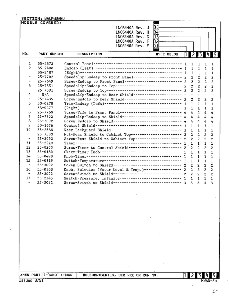 Backguard Page 3 Diagram and Parts List for 6440A REV J Norge Washer